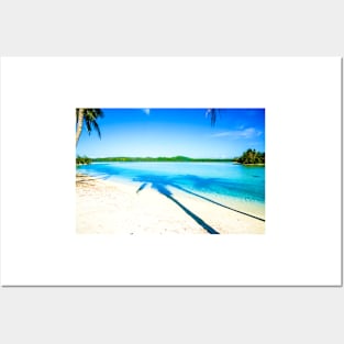 long shadows of coconut palms on white tropical sand Posters and Art